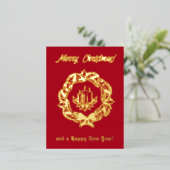 Eigen rode en gouden tekst met kerstkaarsen folie feestdagen briefkaart (Staand Voorkant)
