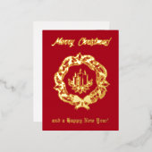 Eigen rode en gouden tekst met kerstkaarsen folie feestdagen briefkaart (Voorkant / Achterkant)