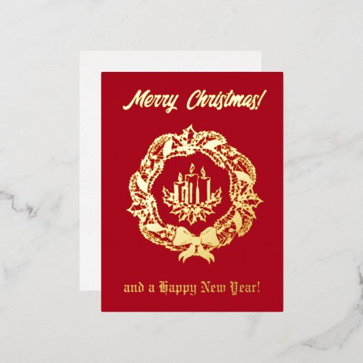 Eigen rode en gouden tekst met kerstkaarsen folie feestdagen briefkaart (Voorkant / Achterkant)