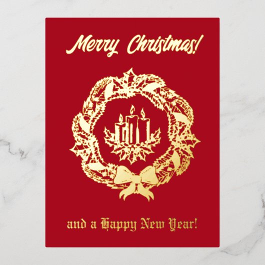 Eigen rode en gouden tekst met kerstkaarsen folie feestdagen briefkaart (Voorkant)