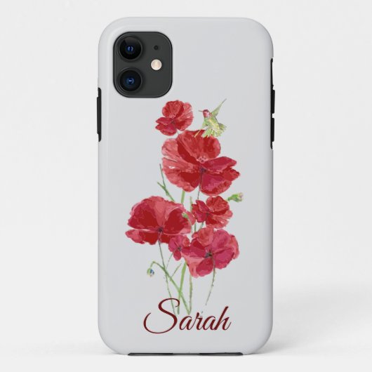 Eigen rode papaverbloemen - Rufous Hummingbird Bir Case-Mate iPhone Case (Achterkant)