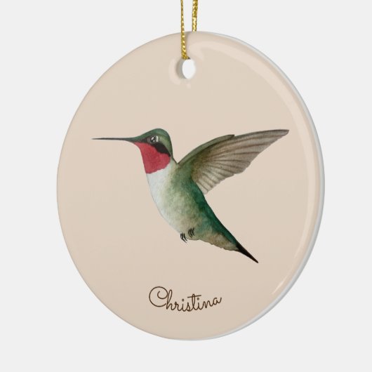 Eigen rondvliegende kolibrie keramisch ornament (Links)