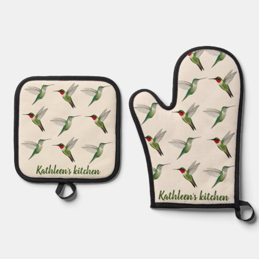 Eigen rondvliegende kolibrie ovenwant & pannenlap set (Voorkant)