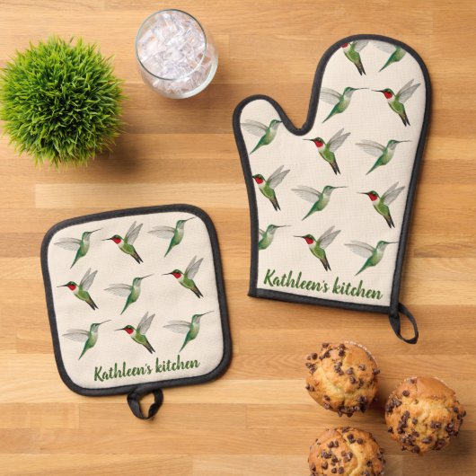 Eigen rondvliegende kolibrie ovenwant & pannenlap set (Top down)