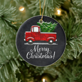 Eigen rood vrachtwagen kerst keramisch ornament