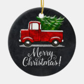 Eigen rood vrachtwagen kerst keramisch ornament (Voorkant)