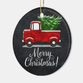 Eigen rood vrachtwagen kerst keramisch ornament (Links)