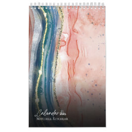 Eigen Roos goudblauwe marmer waterverf Glitter Kalender