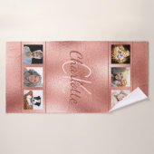 Eigen roos goudmonogram fotocollage badhanddoek (Badhanddoek)