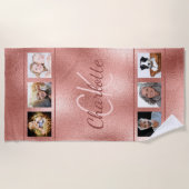 Eigen roos goudmonogram fotocollage strandlaken (Voorkant)