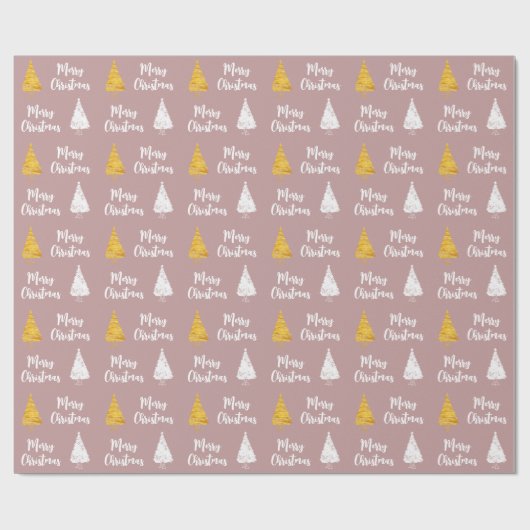 Eigen Roos Witte gouden kerstboom Cadeaupapier (Vlak)