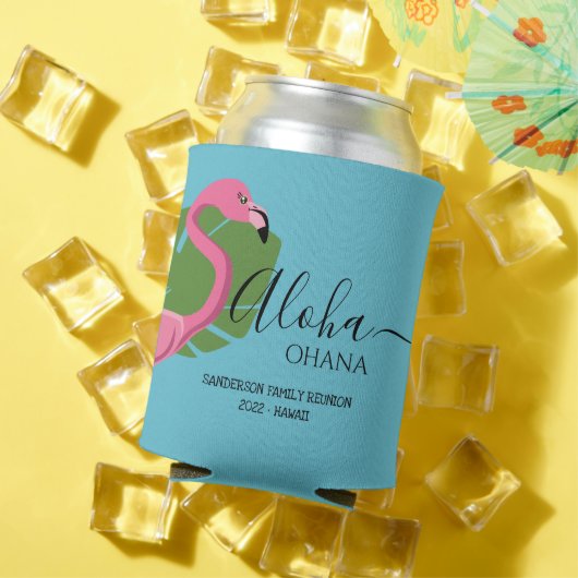 Eigen roze flamingo Aloha Ohana familiereünie Blikjeskoeler (Insitu Zomer)