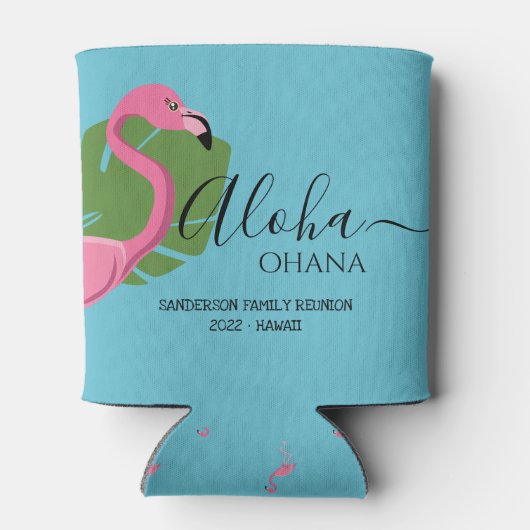 Eigen roze flamingo Aloha Ohana familiereünie Blikjeskoeler (Achterkant)