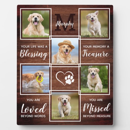 Eigen Rustige houten Gedenkteken 6 Foto Collage Fotoplaat (Voorkant)