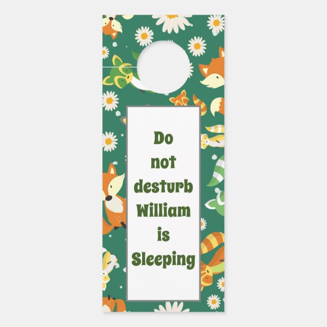 Eigen safari oerwoud baby raccoons groen deurhanger (Voorkant)