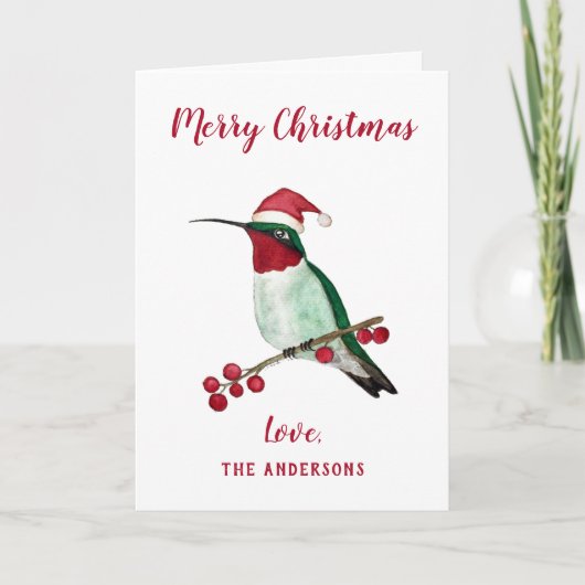 Eigen Santa Hummingbird Feestdagen Kaart (Voorkant)