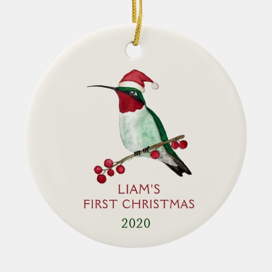 Eigen Santa Hummingbird Keramisch Ornament (Voorkant)