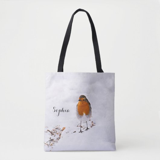 Eigen schattige Robin-vogel in sneeuw voeg de naam Tote Bag (Voorkant)