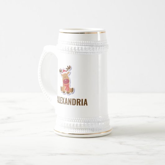 Eigen schattige Rudolf-rendierkerstman Bierpul (Voorkant links)