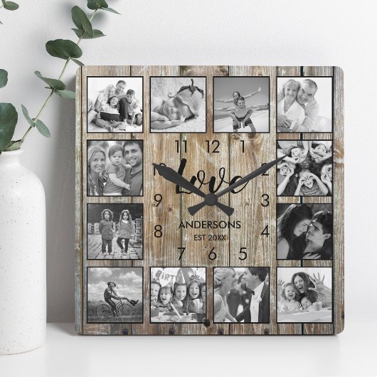Eigen serie Foto Rustic Farmhouse Love Script Vierkante Klok