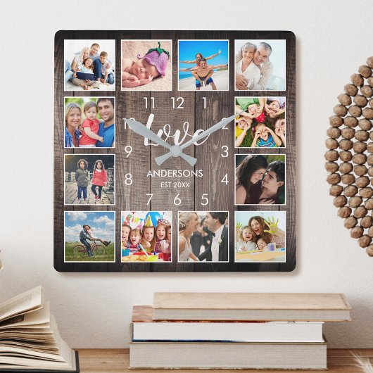 Eigen serie Foto Rustic Farmhouse Love Script Vierkante Klok