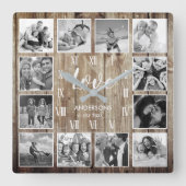 Eigen serie Foto Rustic Farmhouse Love Script Vierkante Klok (Voorkant)
