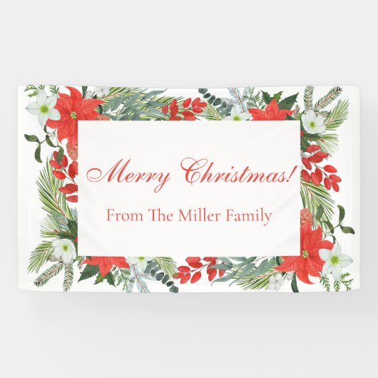 Eigen serie Red Floral Merry-kerstbanner Spandoek (Horizontaal)