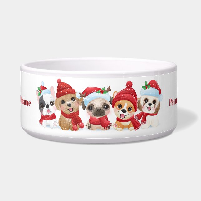 Eigen sms-Puppies met kerstcadeau Voerbakje (Voorkant)