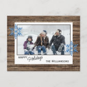 Eigen sneeuwvlokken en houten houten planken briefkaart (Voorkant)