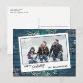 Eigen sneeuwvlokken en houten houten planken briefkaart (Voorkant / Achterkant)