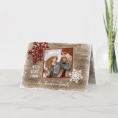 Eigen sneeuwvlokken en houten houten planken feestdagen kaart (Voorkant)