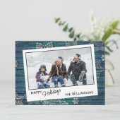 Eigen sneeuwvlokken en houten houten planken feestdagenkaart (Staand voorkant)