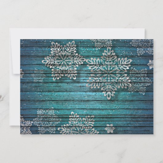 Eigen sneeuwvlokken en houten houten planken feestdagenkaart (Achterkant)