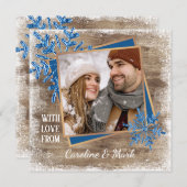 Eigen sneeuwvlokken en houten houten planken feestdagenkaart (Voorkant / Achterkant)