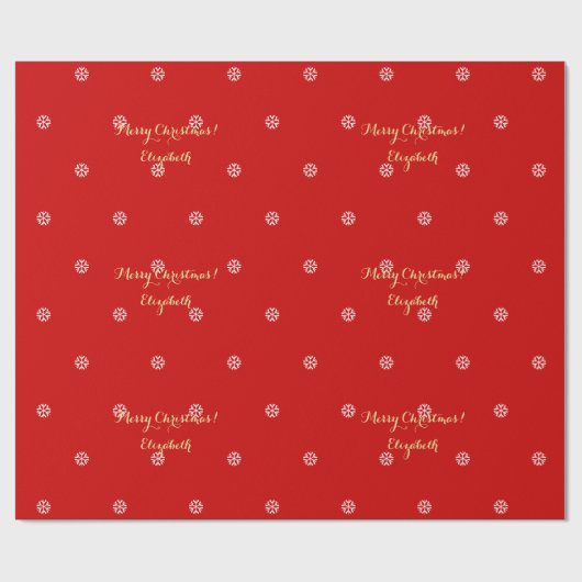 Eigen snowflakes kerstrood faux Gold-script Cadeaupapier (Vlak)