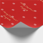 Eigen snowflakes kerstrood faux Gold-script Cadeaupapier (Hoek)