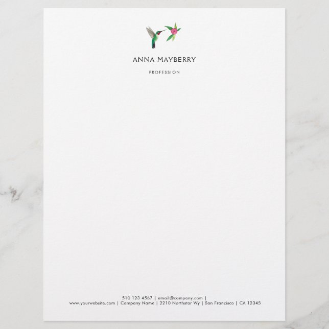 Eigen snuffelkolibrie Letterhead Briefhoofd (Voorkant)