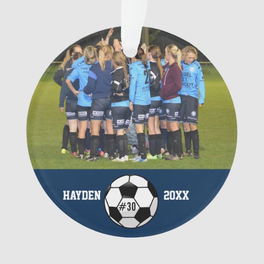 Eigen Soccer Photo Collage Name Team Number Ornament (voorkant)