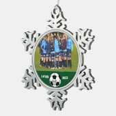 Eigen Soccer Photo Collage Name Team Number Tin Sneeuwvlok Ornament (Rechts)