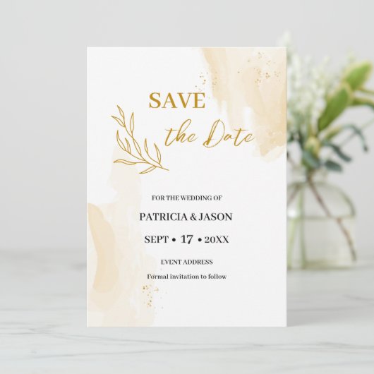 Eigen streekbladeren met de datum save the date (Staand voorkant)