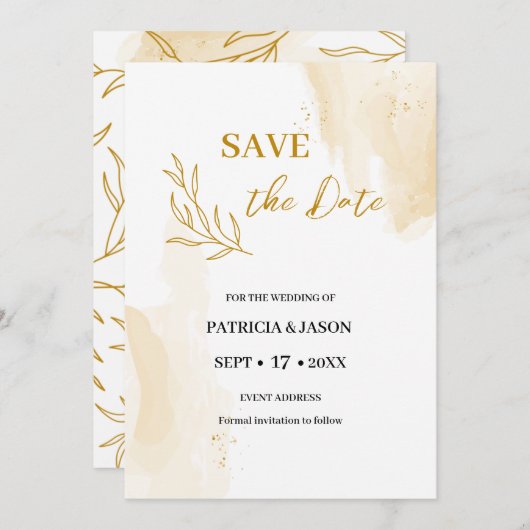 Eigen streekbladeren met de datum save the date (Voorkant / Achterkant)