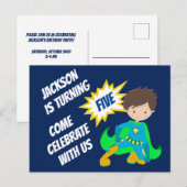 Eigen superheld Boy Birthday Party Invitation Briefkaart (Voorkant / Achterkant)