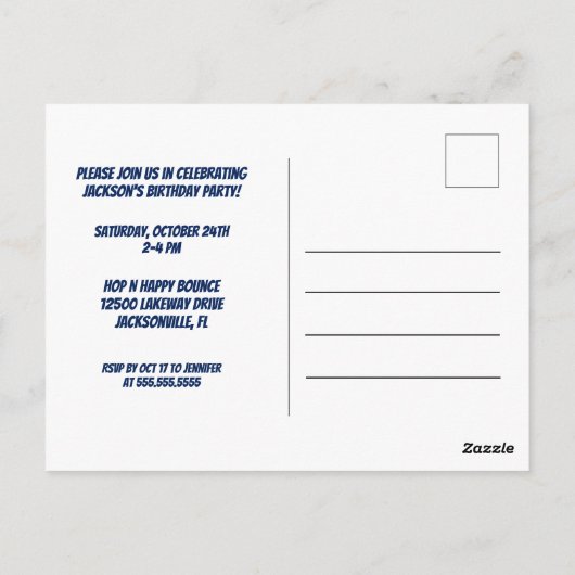 Eigen superheld Boy Birthday Party Invitation Briefkaart (Achterkant)