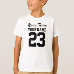 Eigen teamnaam nummer Kinder sport Jersey T-shirt<br><div class="desc">Deze aanpasbare kinder sporttrut heeft ruimte in de sjabloon voor jouw tekst. Vervang de steekproefwoorden met uw eigen. Er is ruimte op zowel de voor als de rug van het shirt voor jouw naam of tekst en aantal. U kunt één kant schrappen als u het op slechts één kant wilt...</div>