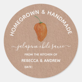 Eigen teelt & Handgemaakt Jalapeno Chili Saus in p Ronde Sticker