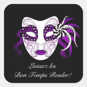 Eigen tekst en kleurenmardi Gras Party masker zwar Vierkante Sticker