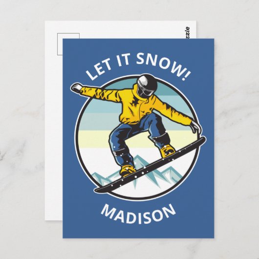 Eigen tekst en naam SNOWBOARDER Briefkaart (Voorkant / Achterkant)