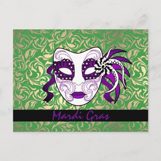 Eigen tekst Groen, Goud en Paars Mardi Gras Masker Briefkaart (Voorkant)