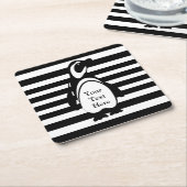 Eigen tekst pinguïn en stripes kartonnen onderzetters (Schuin)