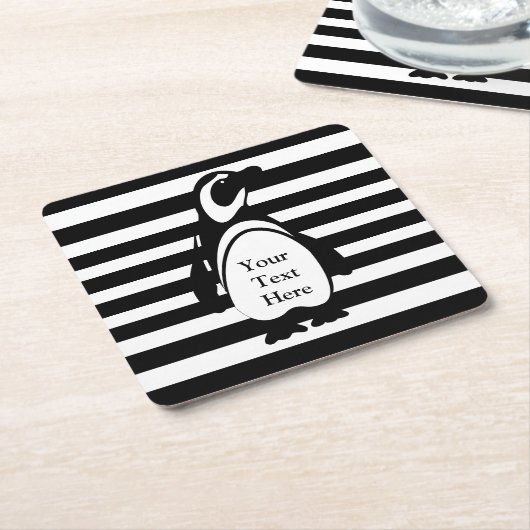 Eigen tekst pinguïn en stripes kartonnen onderzetters (Schuin)